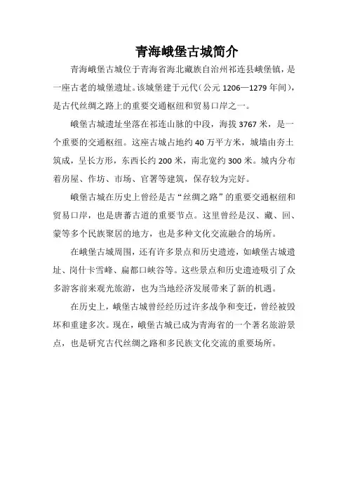 青海峨堡古城简介