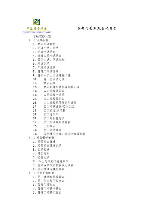 各部门台账目录