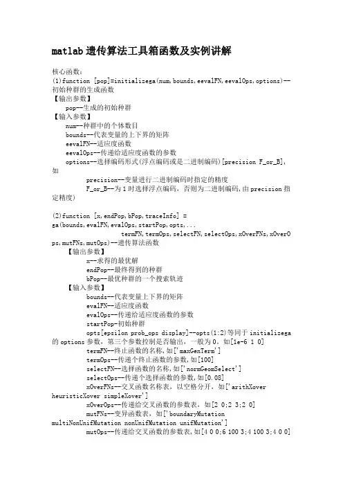 (参考资料)(实例)matlab遗传算法工具箱函数及实例讲解