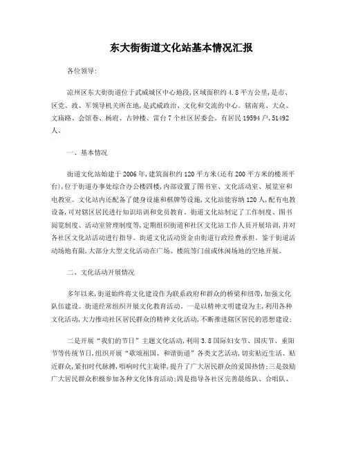 东大街街道文化站基本情况汇报
