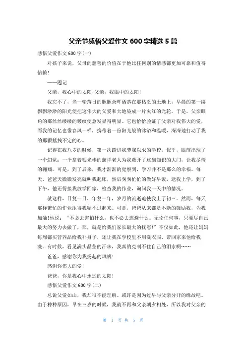父亲节感悟父爱作文600字精选5篇