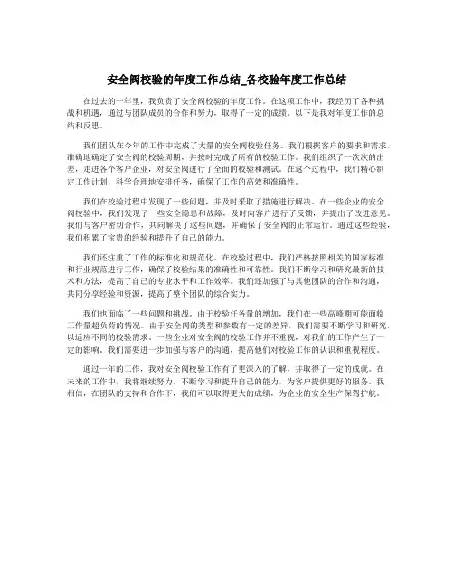 安全阀校验的年度工作总结_各校验年度工作总结