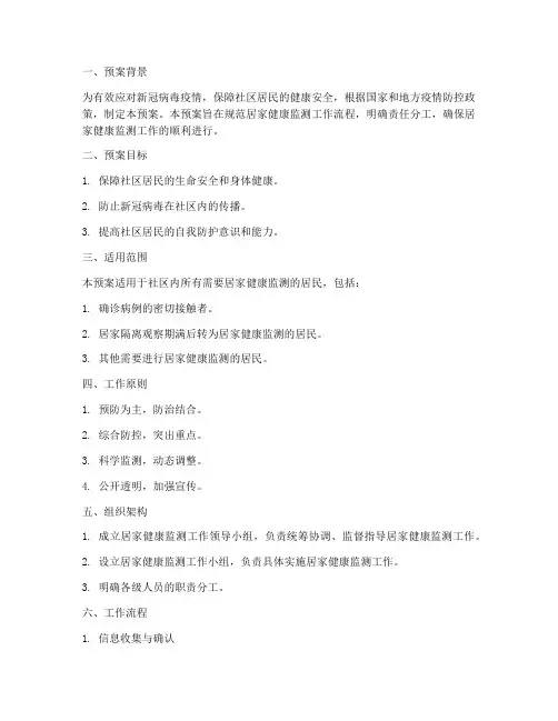 居家健康监测工作预案模板