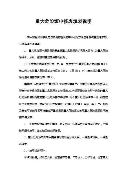 重大危险源申报表填表说明