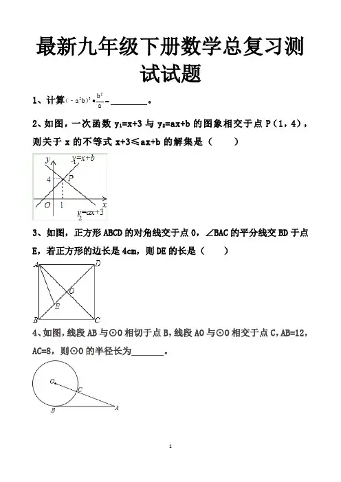 最新北师大版九年级下册数学总复习测试试题以及答案