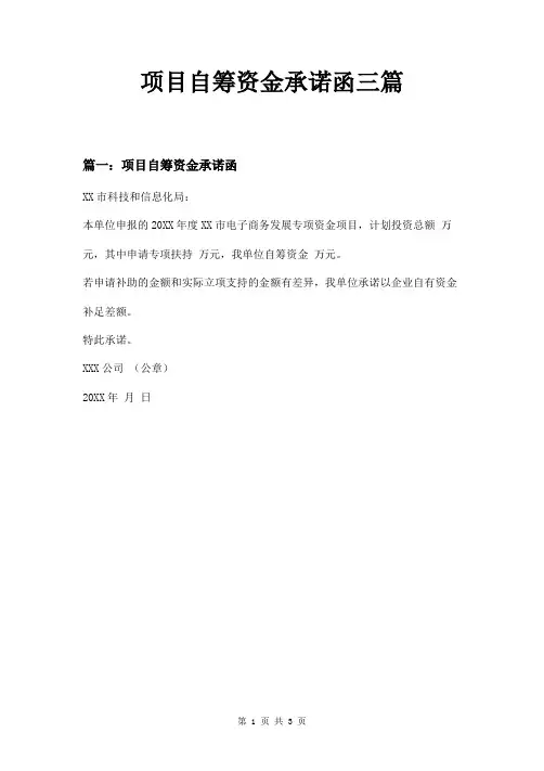 项目自筹资金承诺函三篇