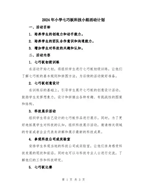 2024年小学七巧板科技小组活动计划