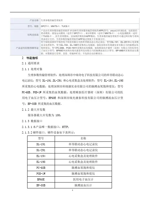 生理参数传输管理软件产品技术要求中瑞奇