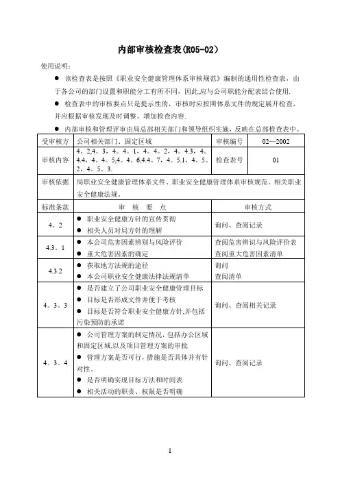 职业安全健康管理体系内审检查表
