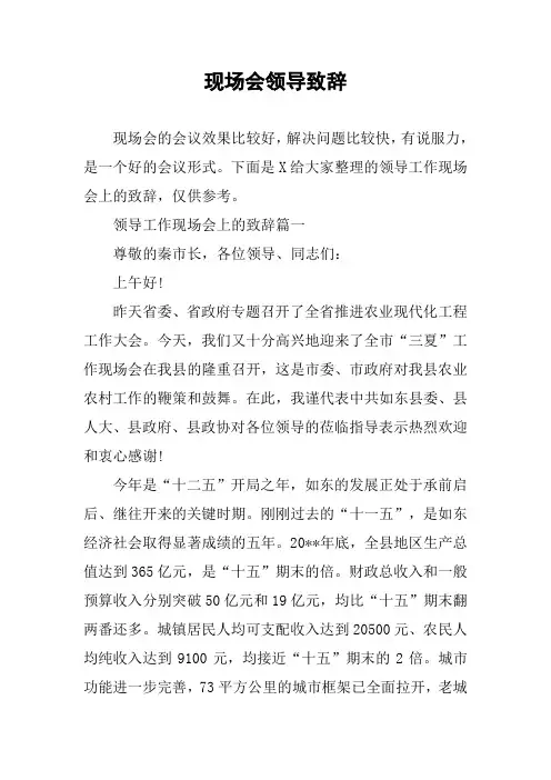 现场会领导致辞