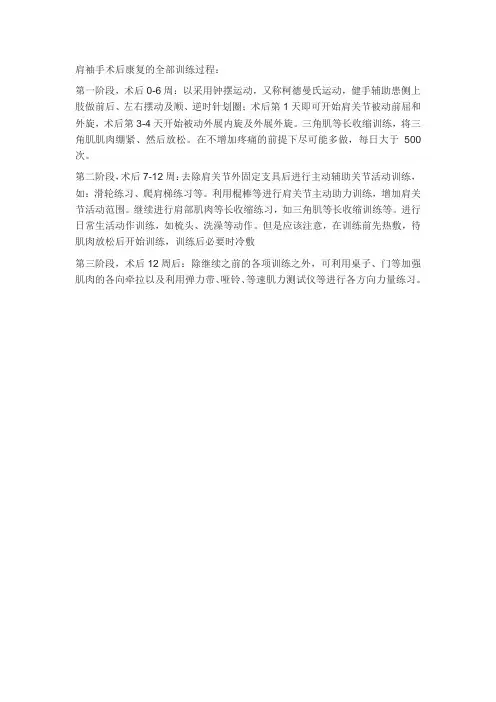 肩袖术后康复训练方法