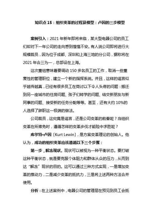 工商企业管理专业《知识点13：卢因计划变革三步模型》