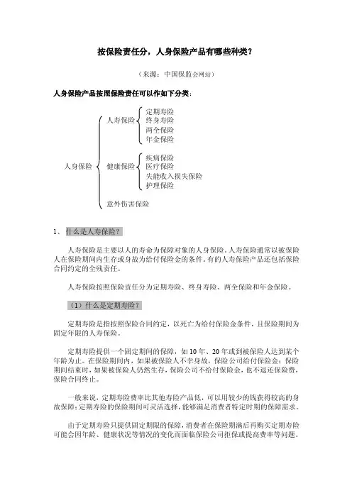 按保险责任分,人身保险产品有哪些种类