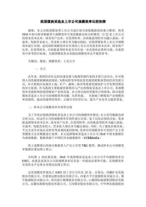 我国煤炭采选业上市公司规模效率比较初探