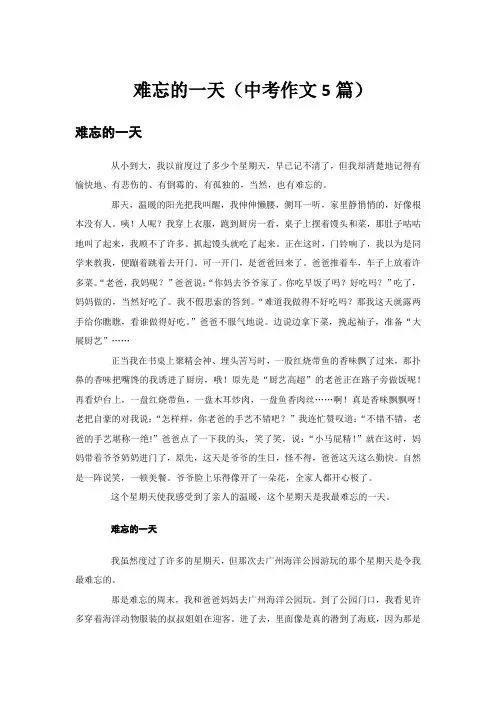 难忘的一天(中考作文5篇)