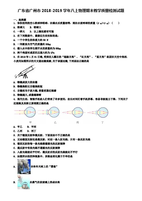 广东省广州市2018-2019学年八上物理期末教学质量检测试题