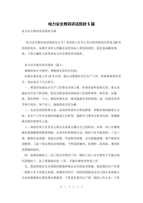 电力安全教育讲话致辞5篇