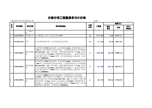 室外排水工程清单计价表