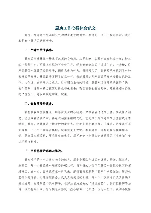 厨房工作心得体会范文