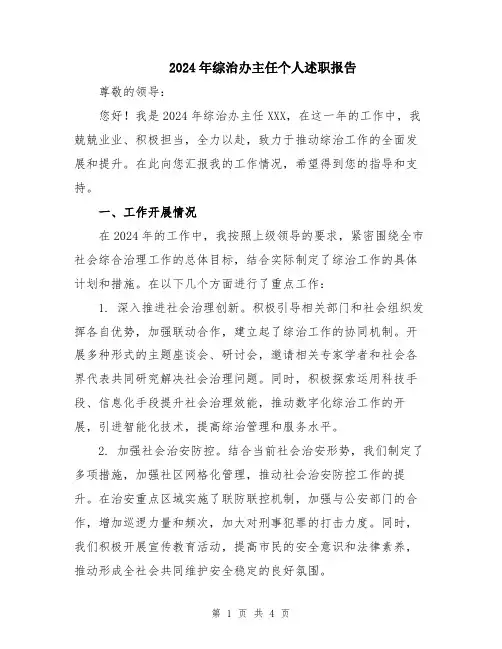2024年综治办主任个人述职报告