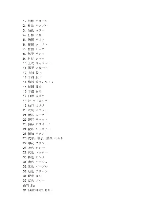 纺织品材料、颜色的日语表达