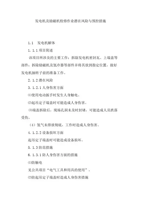 发电机及励磁机检修作业潜在风险与预控措施