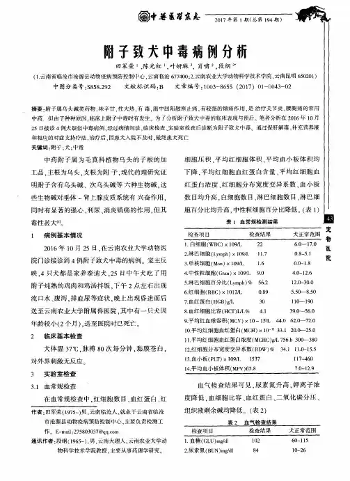 附子致犬中毒病例分析
