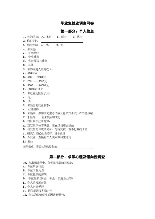 毕业生就业调查问卷