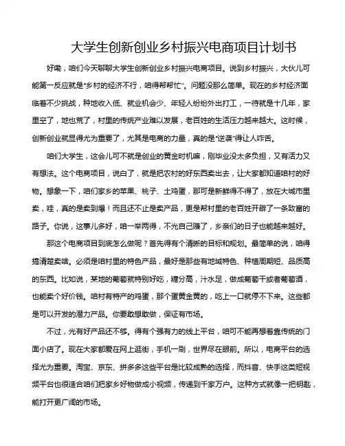 大学生创新创业乡村振兴电商项目计划书