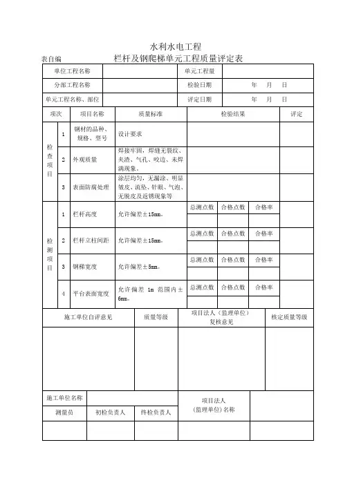 栏杆及钢爬梯单元工程质量评定表