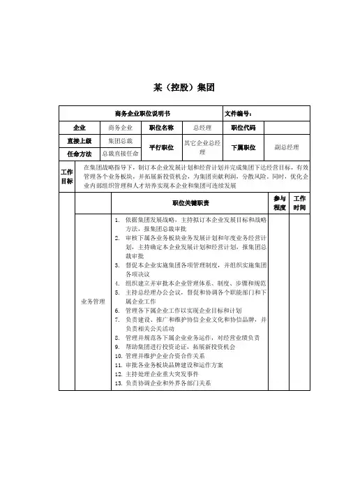 控股集团有限公司总经理岗位职责样本