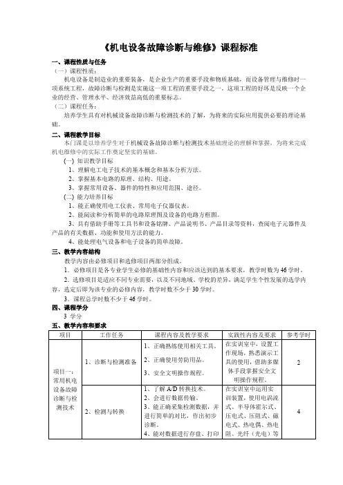 (完整版)《机电设备故障诊断与维修》课程