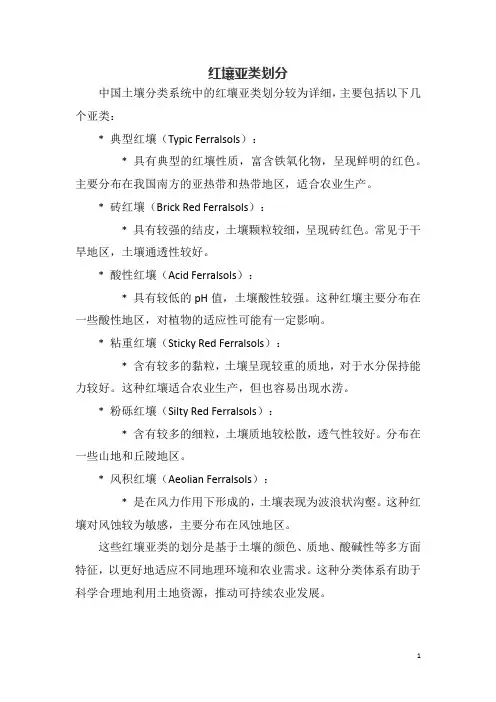 红壤亚类划分