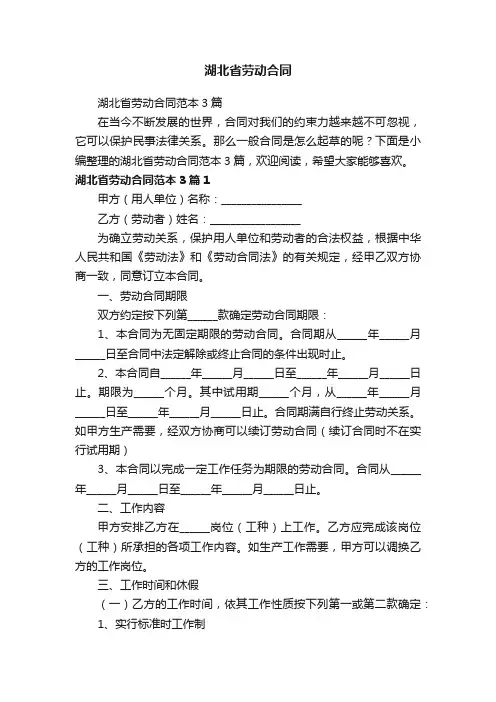湖北省劳动合同范本3篇