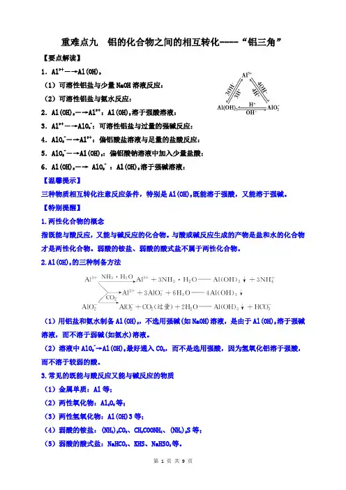 重难点九   铝的化合物之间的相互转化—“铝三角”