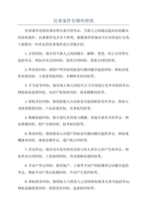 民事案件有哪些种类