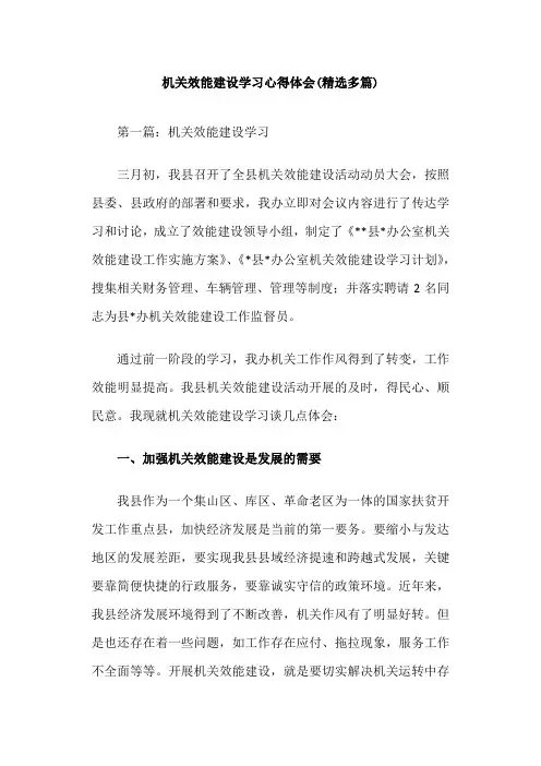 机关效能建设学习心得体会