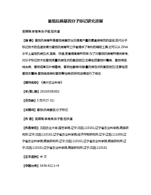 番茄抗病基因分子标记研究进展