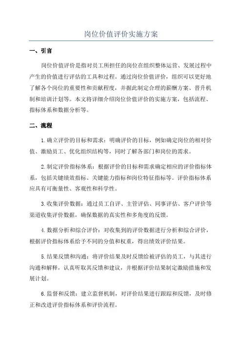 岗位价值评价实施方案