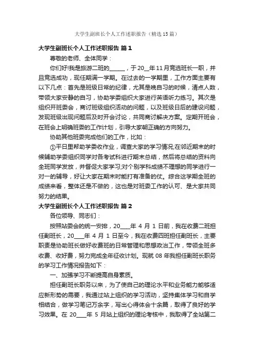 大学生副班长个人工作述职报告（精选15篇）
