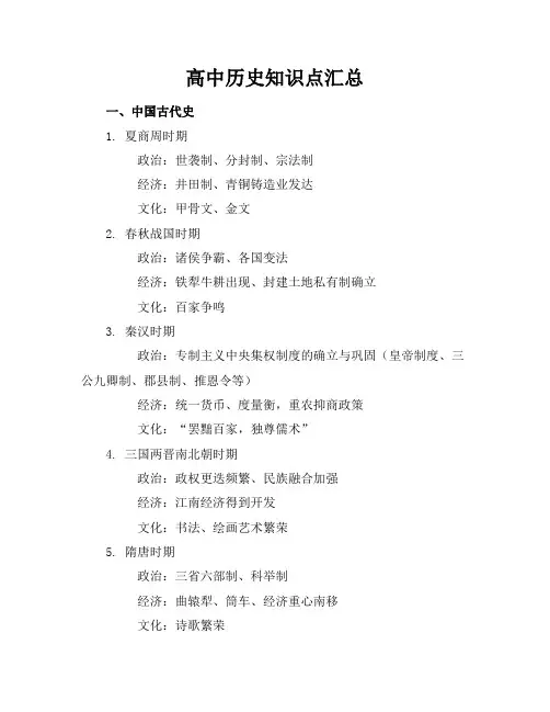 高中历史知识点汇总