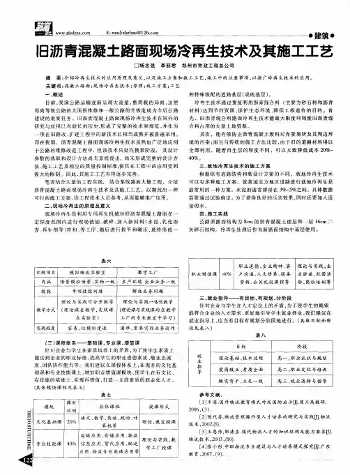 旧沥青混凝土路面现场冷再生技术及其施工工艺