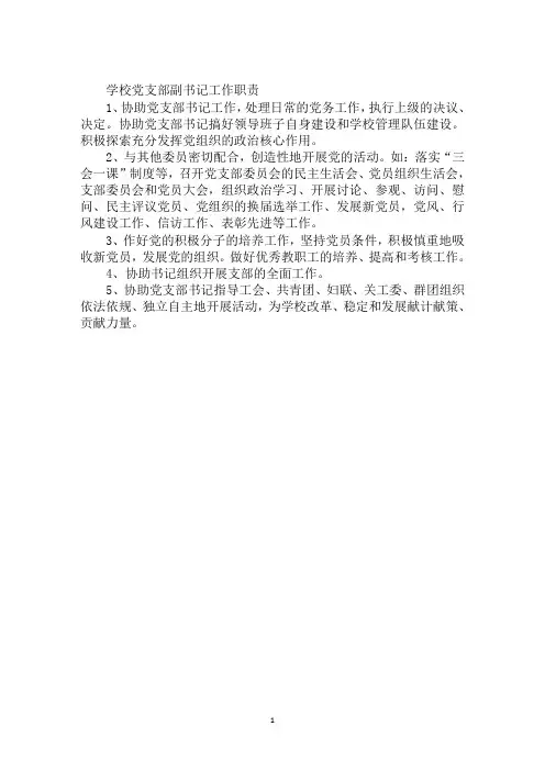 学校党支部副书记工作职责
