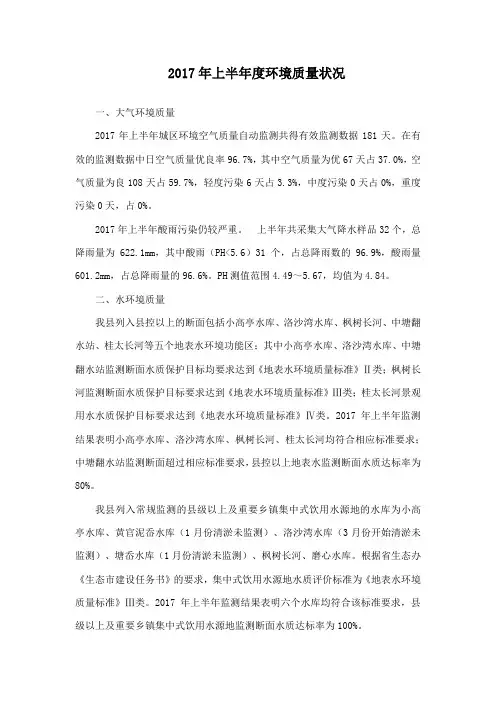 2016年上半年度环境质量状况