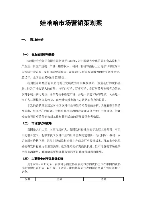 娃哈哈市场营销策划案