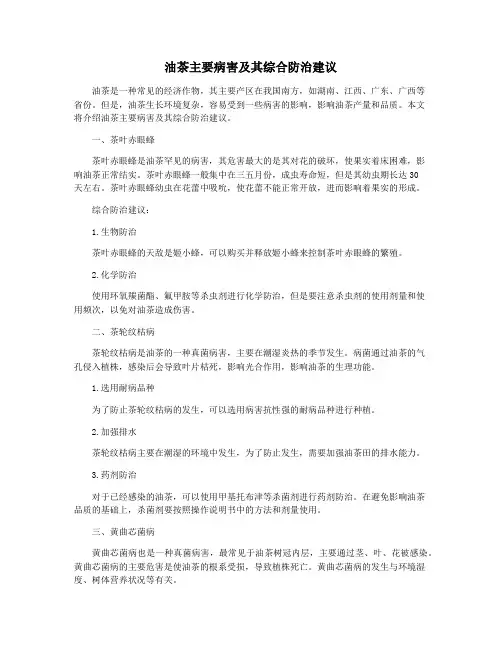 油茶主要病害及其综合防治建议