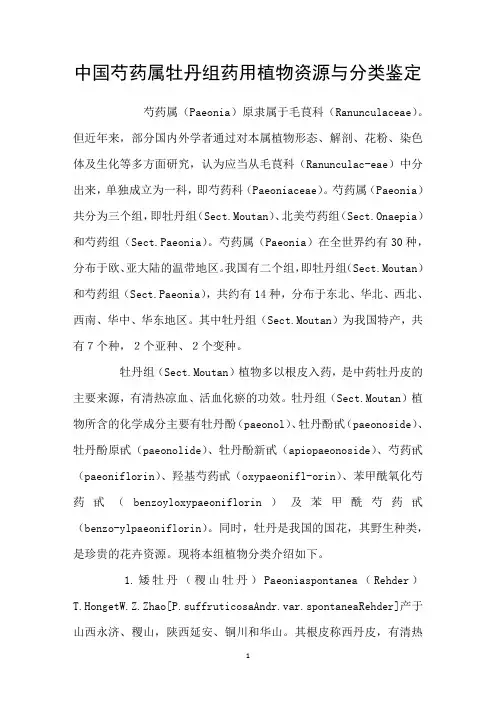 中国芍药属牡丹组药用植物资源与分类鉴定
