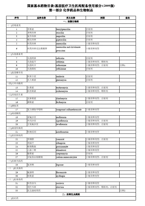 国家基本用药2009版