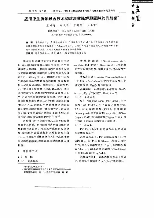 应用原生质体融合技术构建高效降解胆固醇的乳酸菌