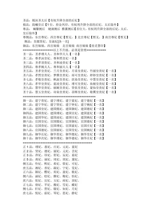 古代妃子品级称号